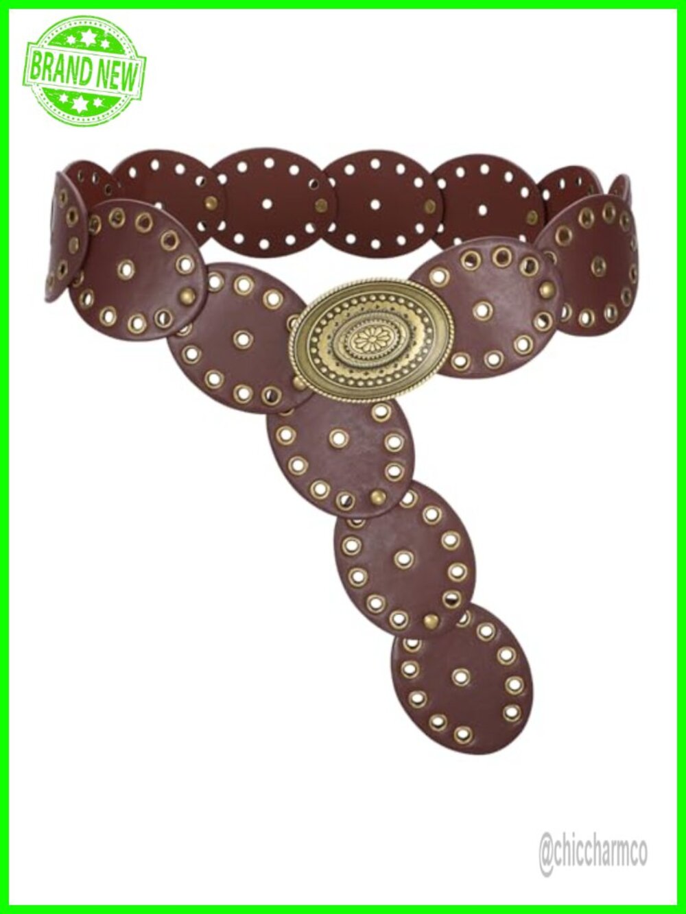 Western Disc Belt Cowgirl Concho PU Leather Adjustable Belt for Skirt Jeans